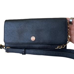 Michael Kors Black Saffiano Leather Gold Toned Hardware Crossbody Bag